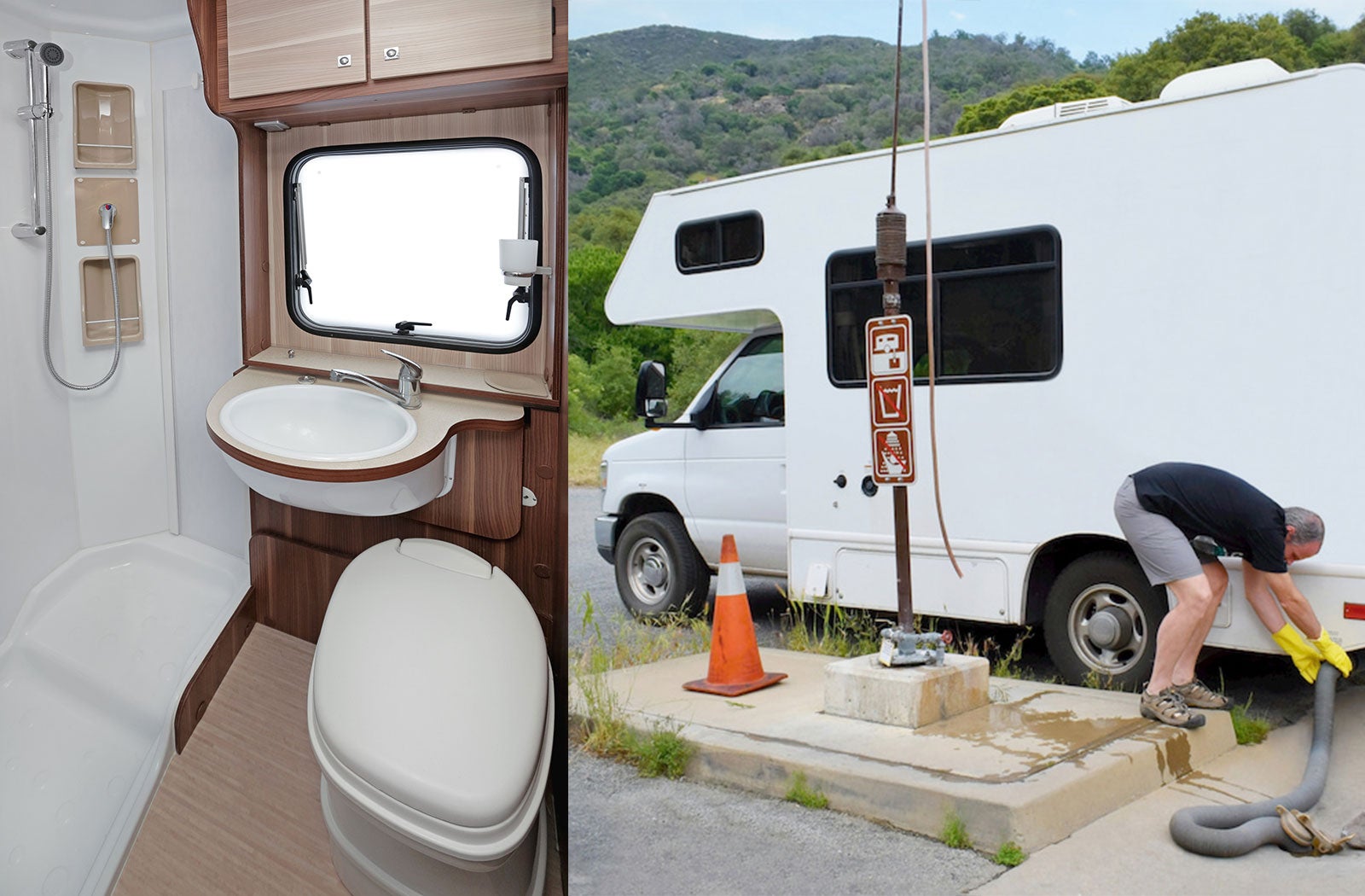 Portable RV/camper toilet and holding tank setup in Manchester, New Hampshire
