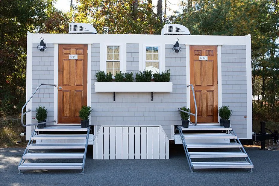 Wedding restroom units discretely staged at a venue in Manchester, New Hampshire